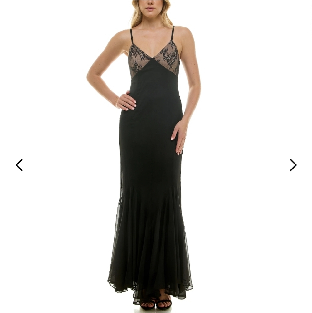 TAYLOR Lace-Bodice Chiffon Ruffled-Hem Gown